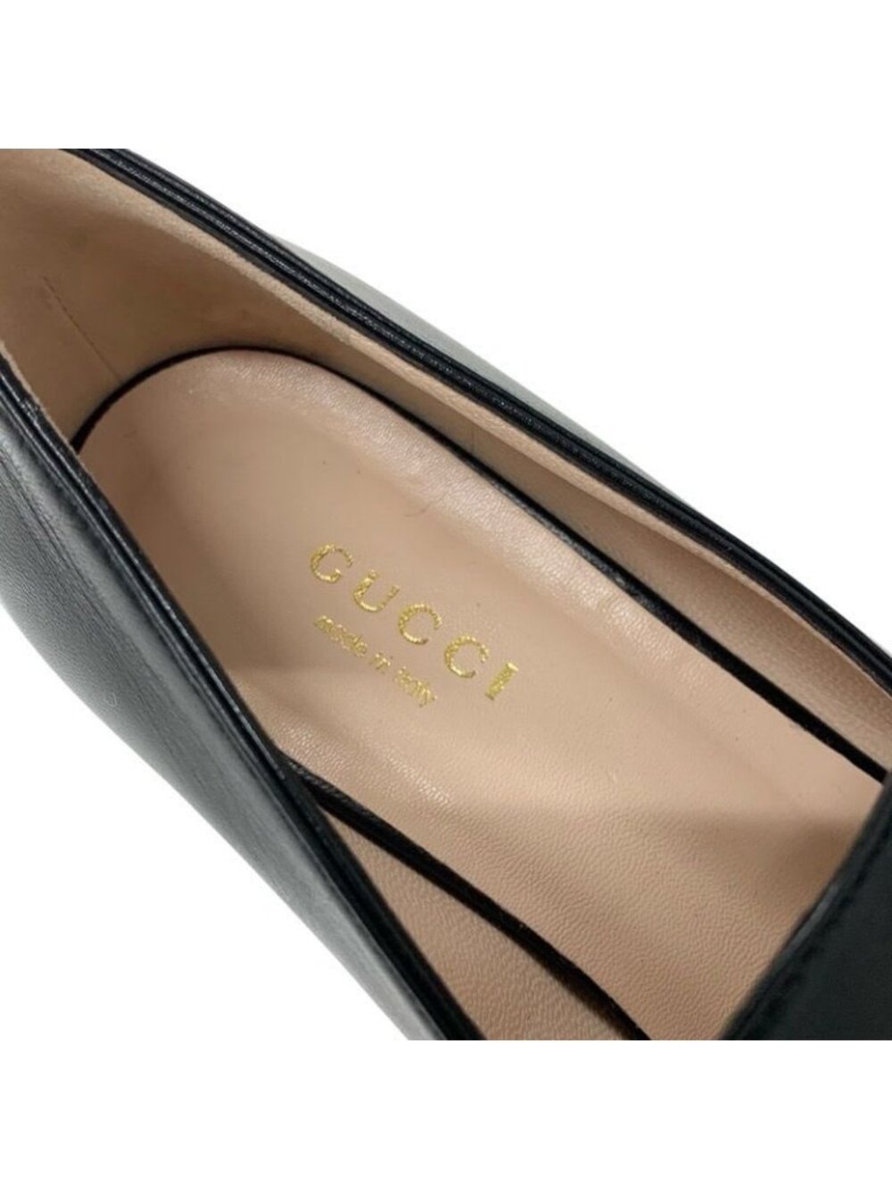 Gucci Loafer Leather Shoes Black Gold Double G GG Marmont - Picture 8 of 11